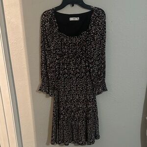 MNG by Mango Black Long-Sleeve Floral Tiered Dress